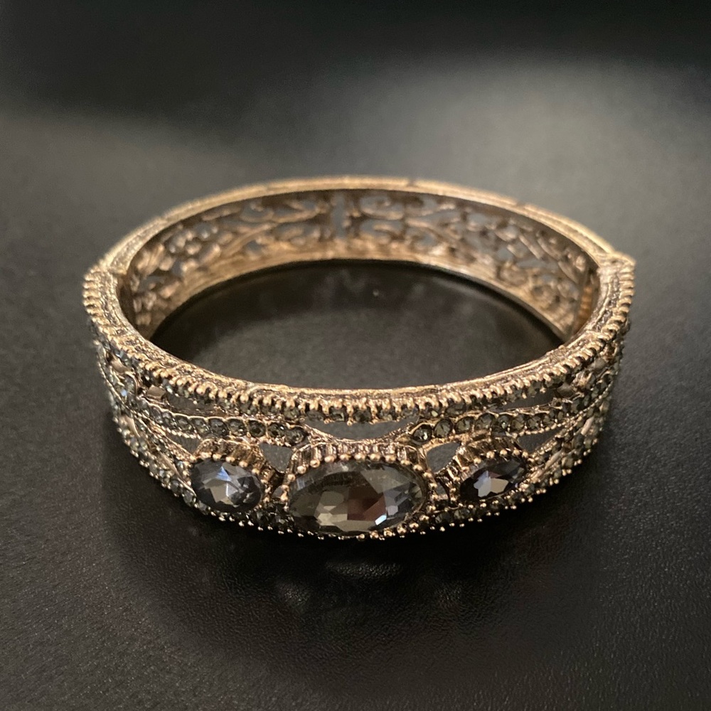 NEW Boho Gold Tone with Grey Crystals Vintage Bracelet